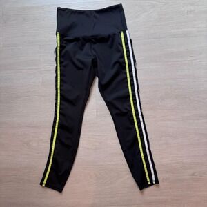 Move Technology Black Leggings Neon Green Stripe High Rise Womens Small